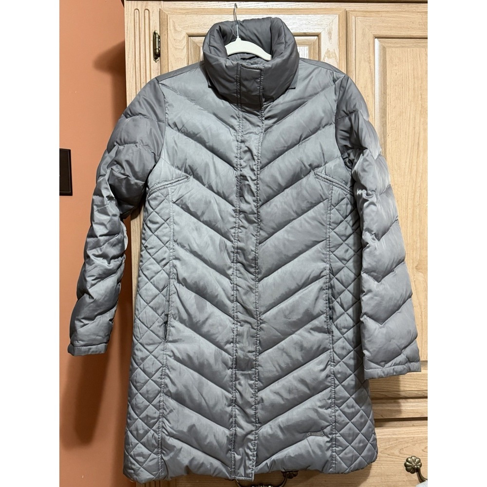 Kenneth Cole longline chevron Gray quilted puffer jacket Women's Size medium